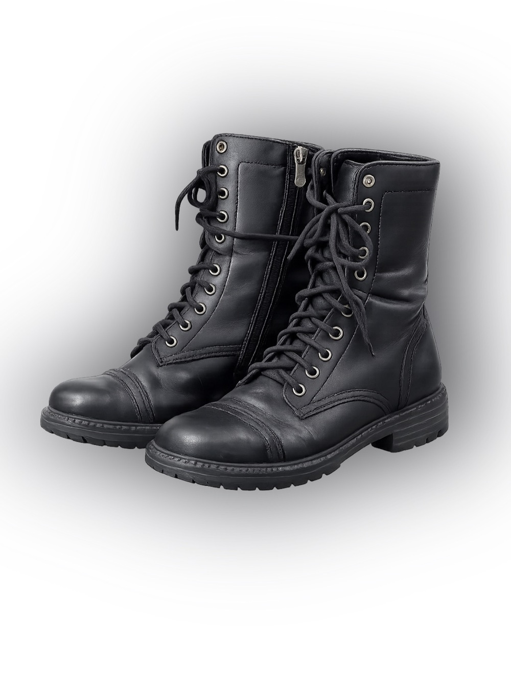 Artica by Browns Women’s 9M Black Waterproof Leather Combat Boots Side Zip Lace